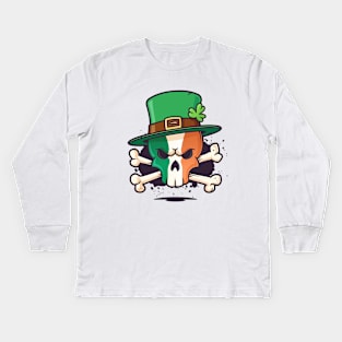 Irish Leprechaun Skull Kids Long Sleeve T-Shirt